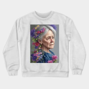 Old woman with flowers Crewneck Sweatshirt